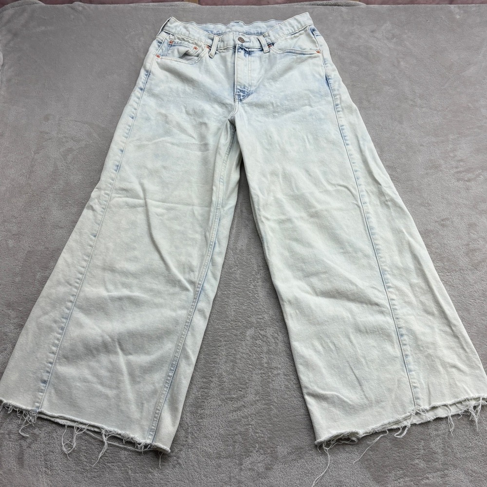 Gap High Rise Stride Jeans Women 28 Light Wash Wide Leg Raw Hem Retro Boho Denim